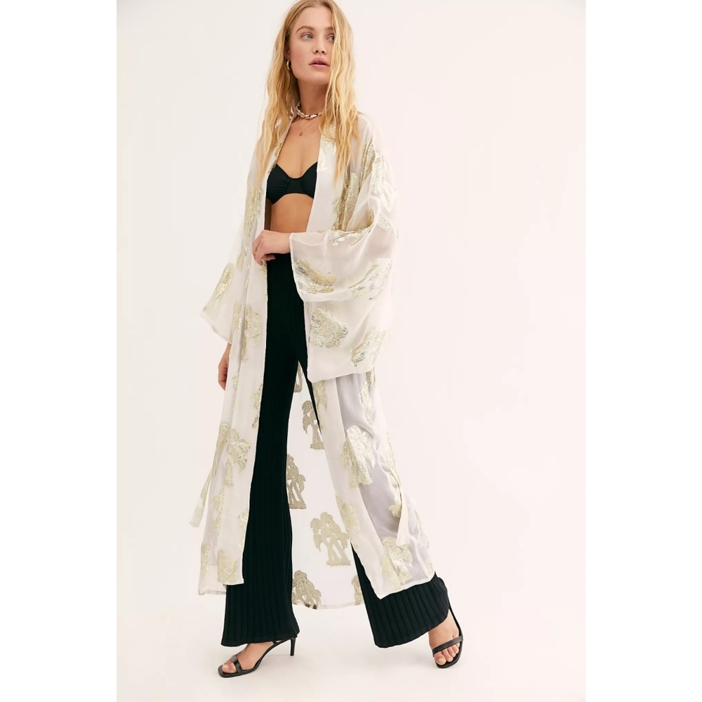 ✨Jen's Pirate Booty Metallic Shaman Kimono Gold Night Palms✨